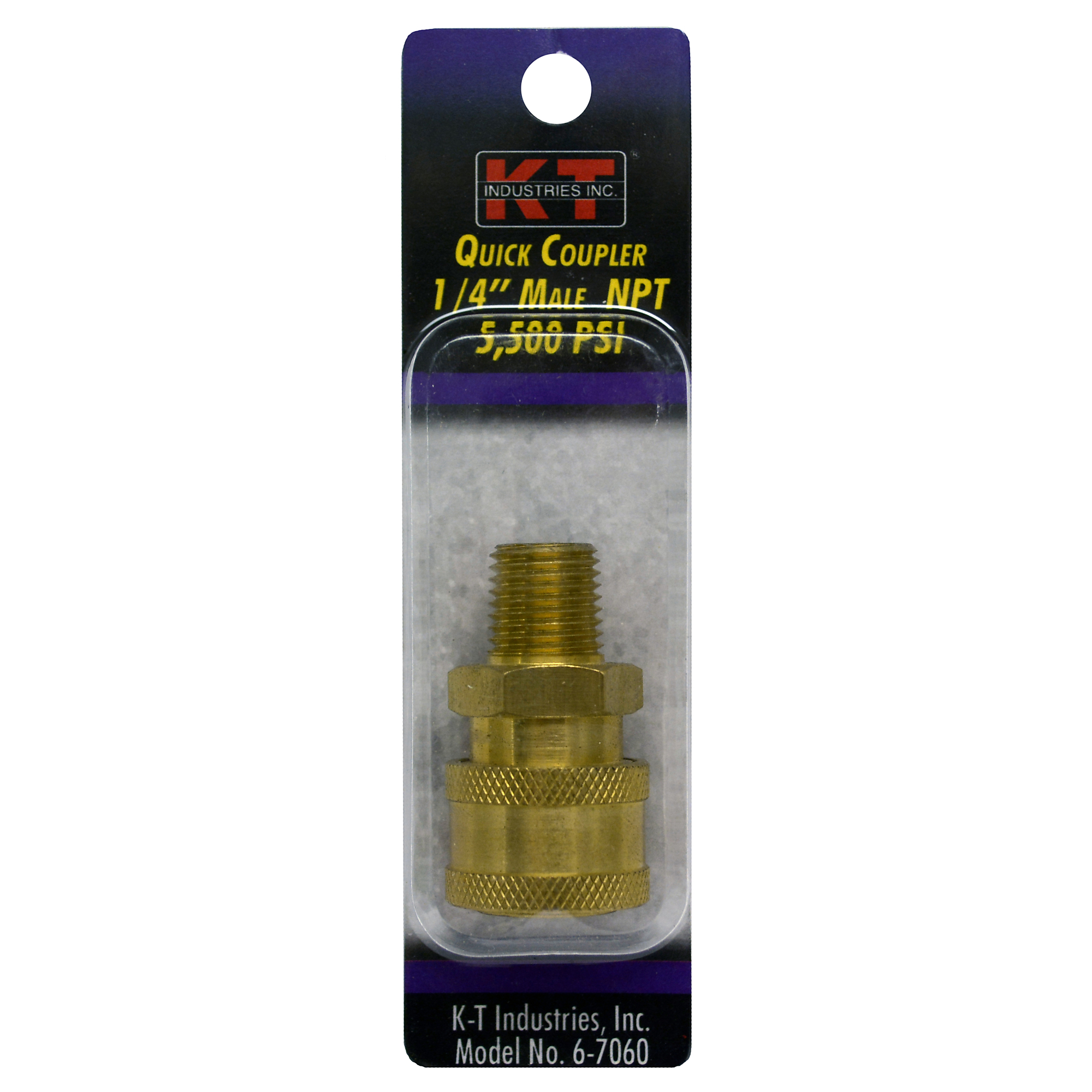 K-T Industries Quick Coupler — 1/4in. M NPT, 5500 PSI, Brass, Model# 6-7060